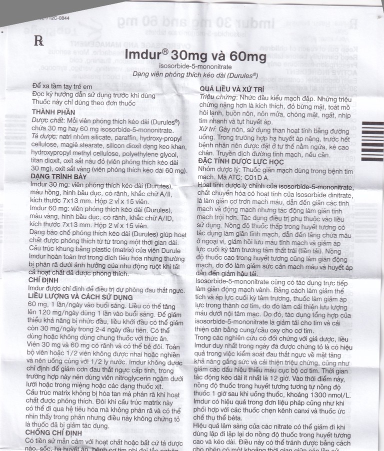 Thuốc Imdur 30mg AstraZeneca điều trị dự phòng đau thắt ngực (2 vỉ x 15 viên)