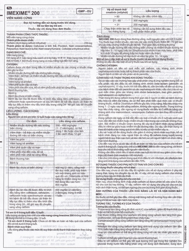 Thuốc Imexime 200 Imexpharm điều trị nhiễm khuẩn đường tiết niệu, viêm thận - bể thận (2 vỉ x 10 viên)