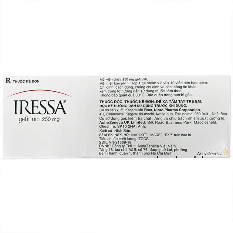 Thuốc Iressa 250mg AstraZeneca hỗ trợ điều trị ung thư phổi (3 vỉ x 10 viên)