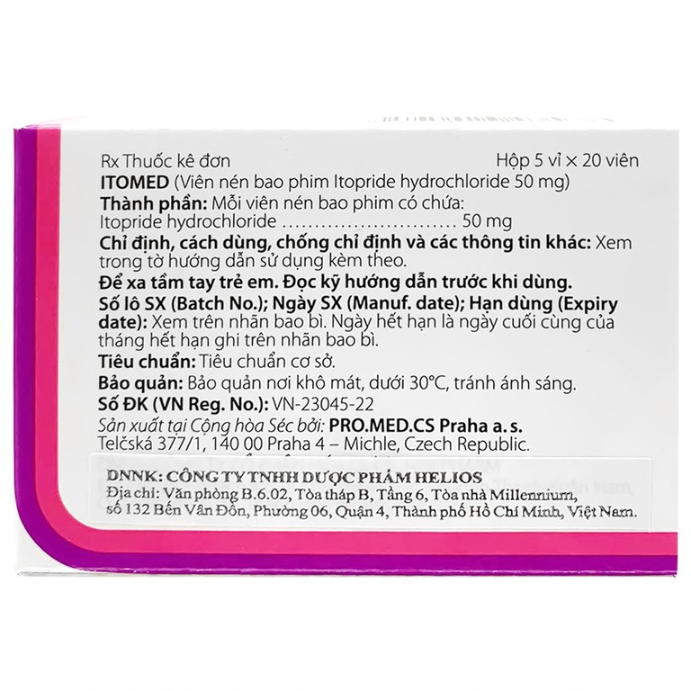 Thuốc Itomed 50mg Pro.Med điều trị các triệu chứng tiêu hóa dành cho người lớn (5 vỉ x 20 viên)