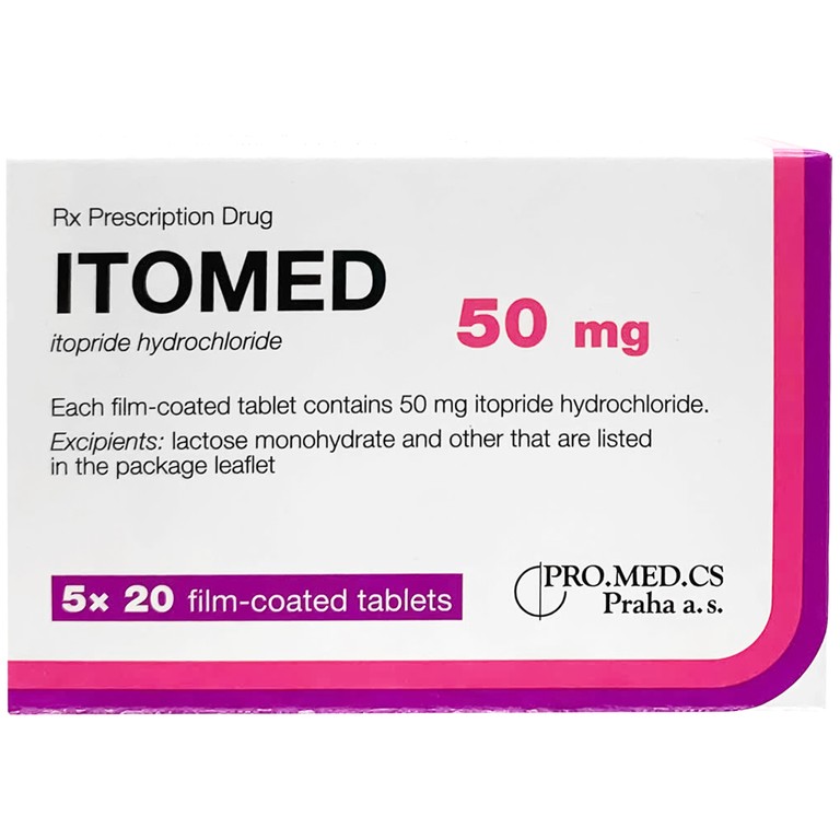 Thuốc Itomed 50mg Pro.Med điều trị các triệu chứng tiêu hóa dành cho người lớn (5 vỉ x 20 viên)