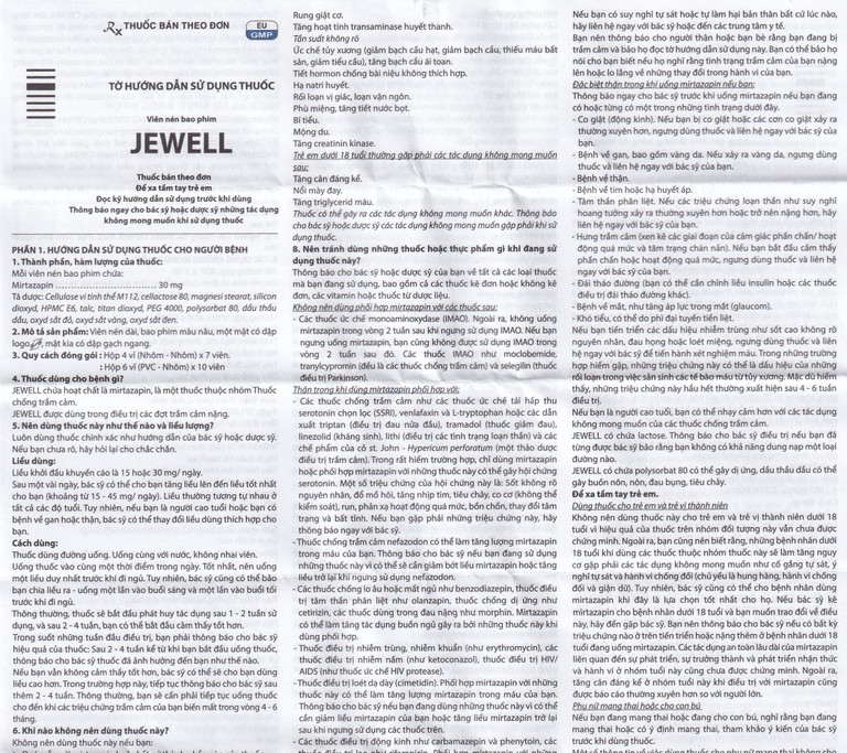 Viên nén Jewell 30mg Davipharm điều trị các đợt trầm cảm nặng (4 vỉ x 7 viên)