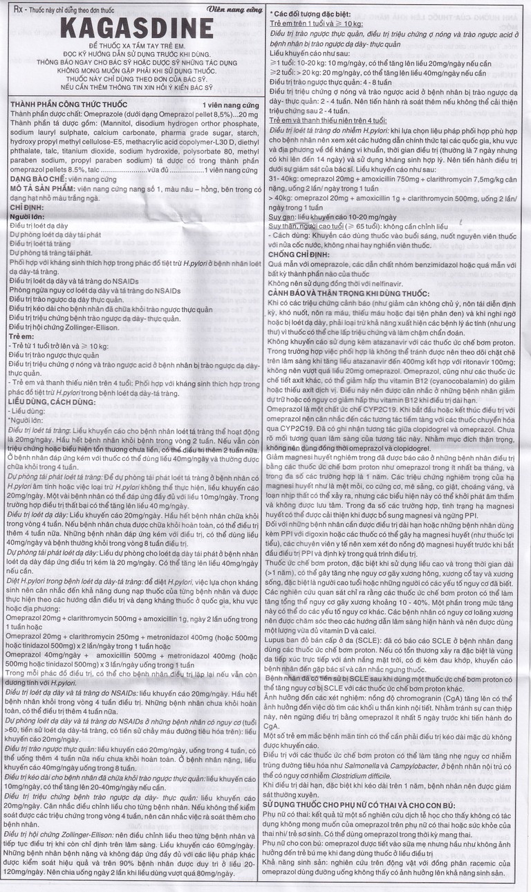 Viên nang Kagasdine 20mg Khapharco điều trị loét dạ dày, tá tràng (10 vỉ x 10 viên)