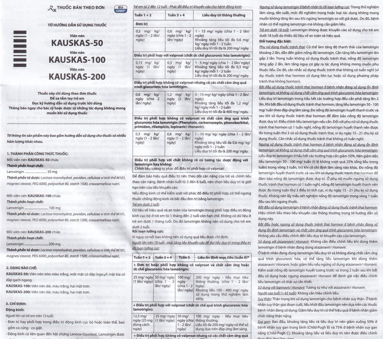 Thuốc Kauskas-100mg Davipharm điều trị động kinh và rối loạn lưỡng cực (3 vỉ x 10 viên)