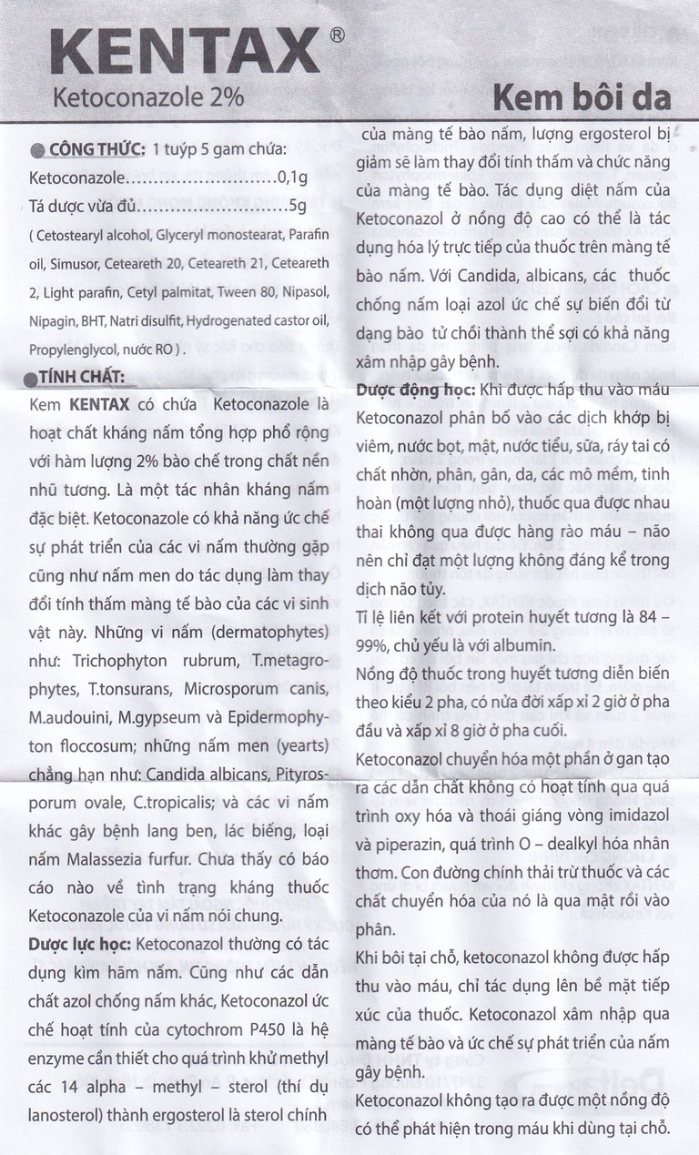 Kem bôi da Kentax Detapharm điều trị lác, lang ben, lác biếng, nấm kẽ (5g)