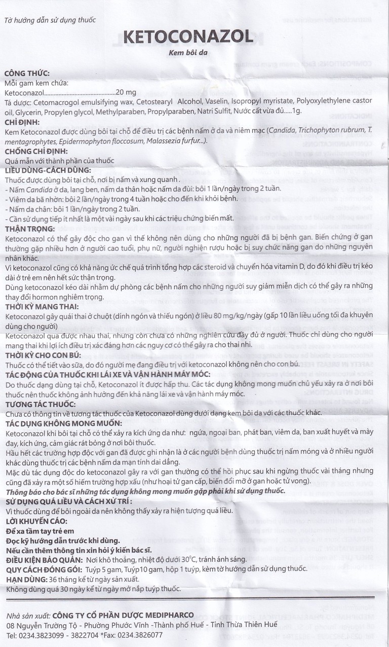 Kem bôi da Ketoconazol 2% Medipharco điều trị các bệnh nấm da và niêm mạc (10g)