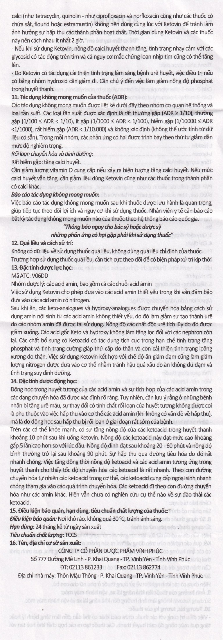 Thuốc Ketovin Vinphaco phòng ngừa và điều trị rối loạn chuyển hóa protein trong suy thận mạn (10 vỉ x 10 viên)