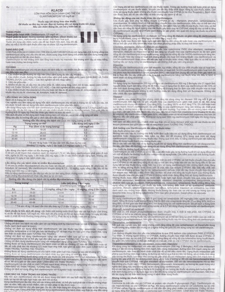 Cốm pha hỗn dịch uống Klacid 125mg/5ml điều trị nhiễm khuẩn đường hô hấp (60ml)