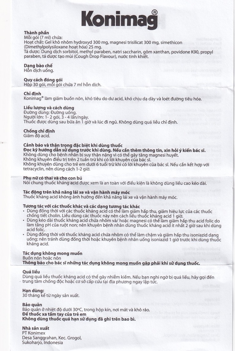 Hỗn dịch uống Konimag PT Konimex giảm buồn nôn, khó tiêu, loét đường tiêu hóa (30 gói x 7ml)