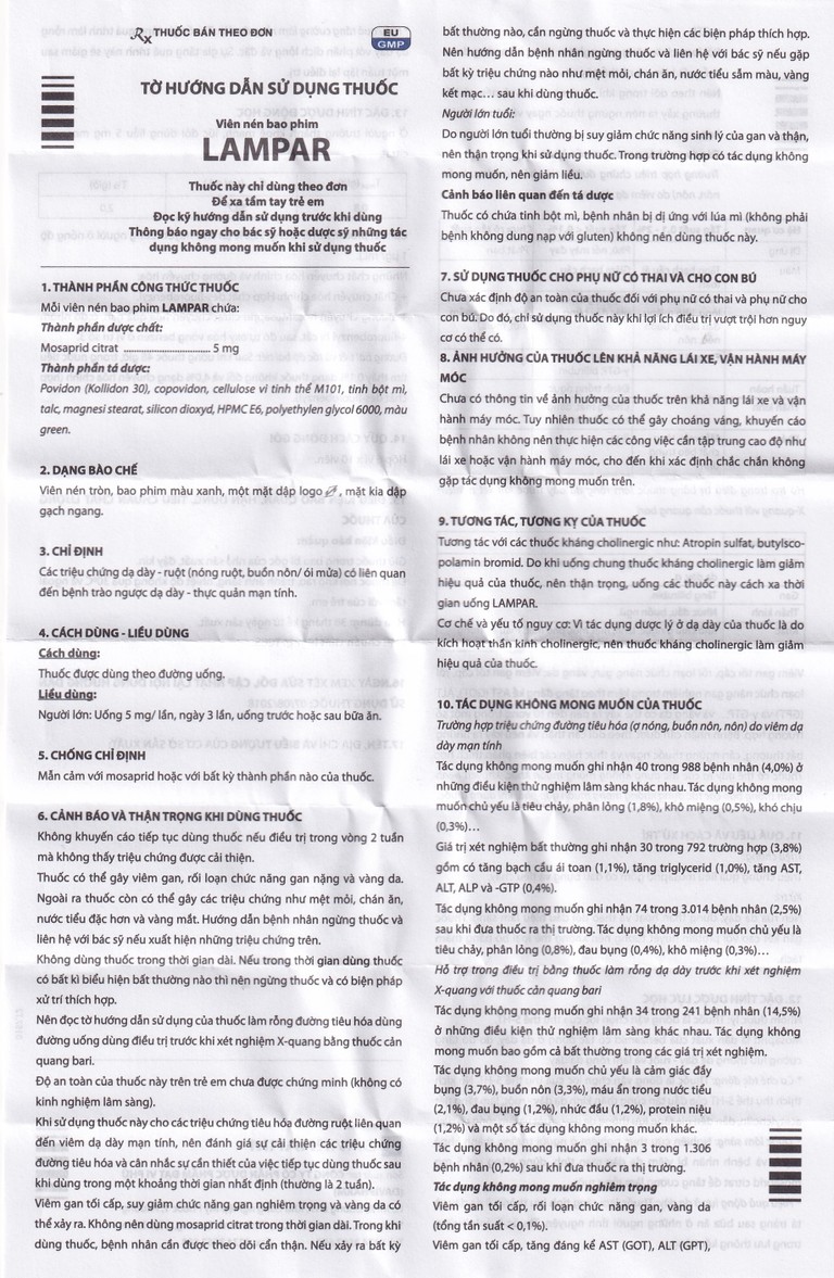 Viên nén Lampar 5mg DaviPharm điều trị bệnh trào ngược dạ dày - thực quản mạn tính (6 vỉ x 10 viên)