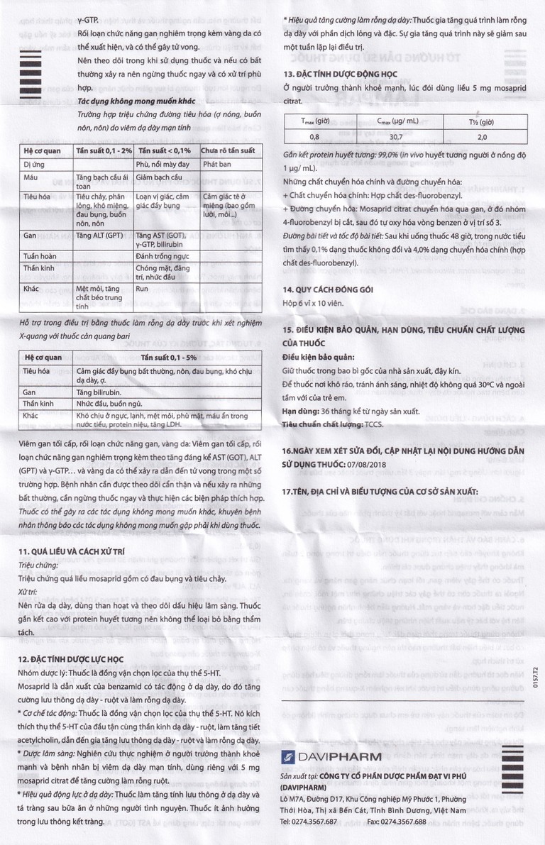 Viên nén Lampar 5mg DaviPharm điều trị bệnh trào ngược dạ dày - thực quản mạn tính (6 vỉ x 10 viên)