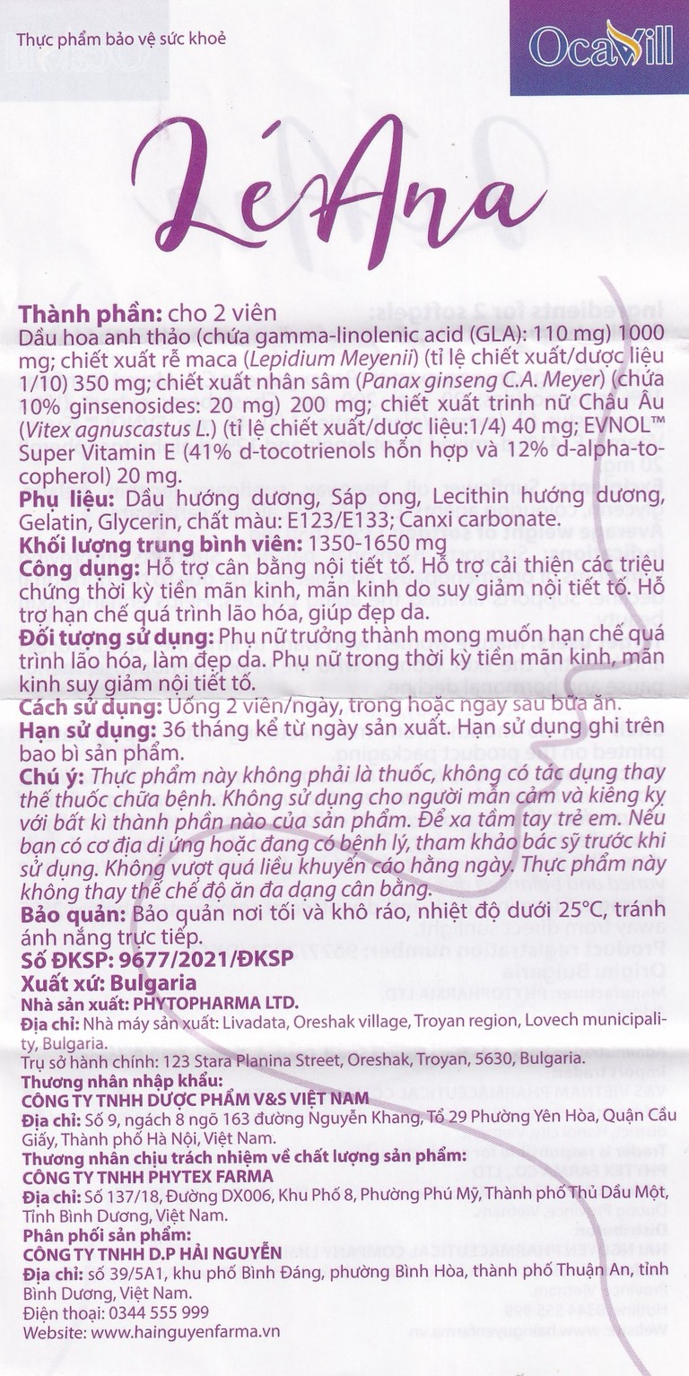 Viên uống LéAna Ocavill hỗ trợ cân bằng nội tiết tố (60 viên)