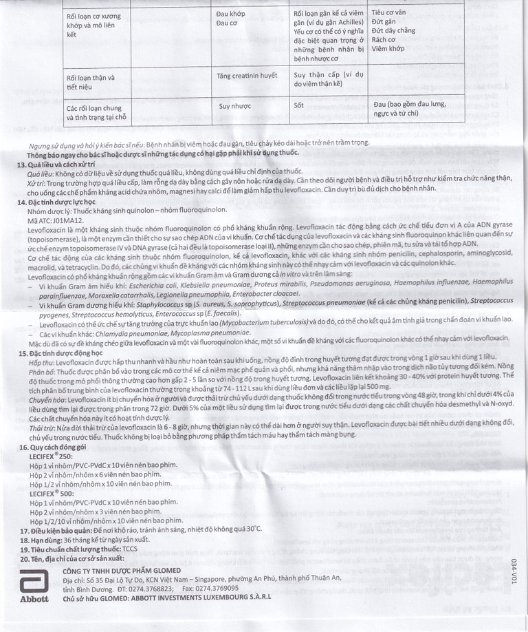 Thuốc Lecifex 500mg Abbott điều trị nhiễm khuẩn nhẹ, vừa và nặng (2 vỉ x 10 viên)
