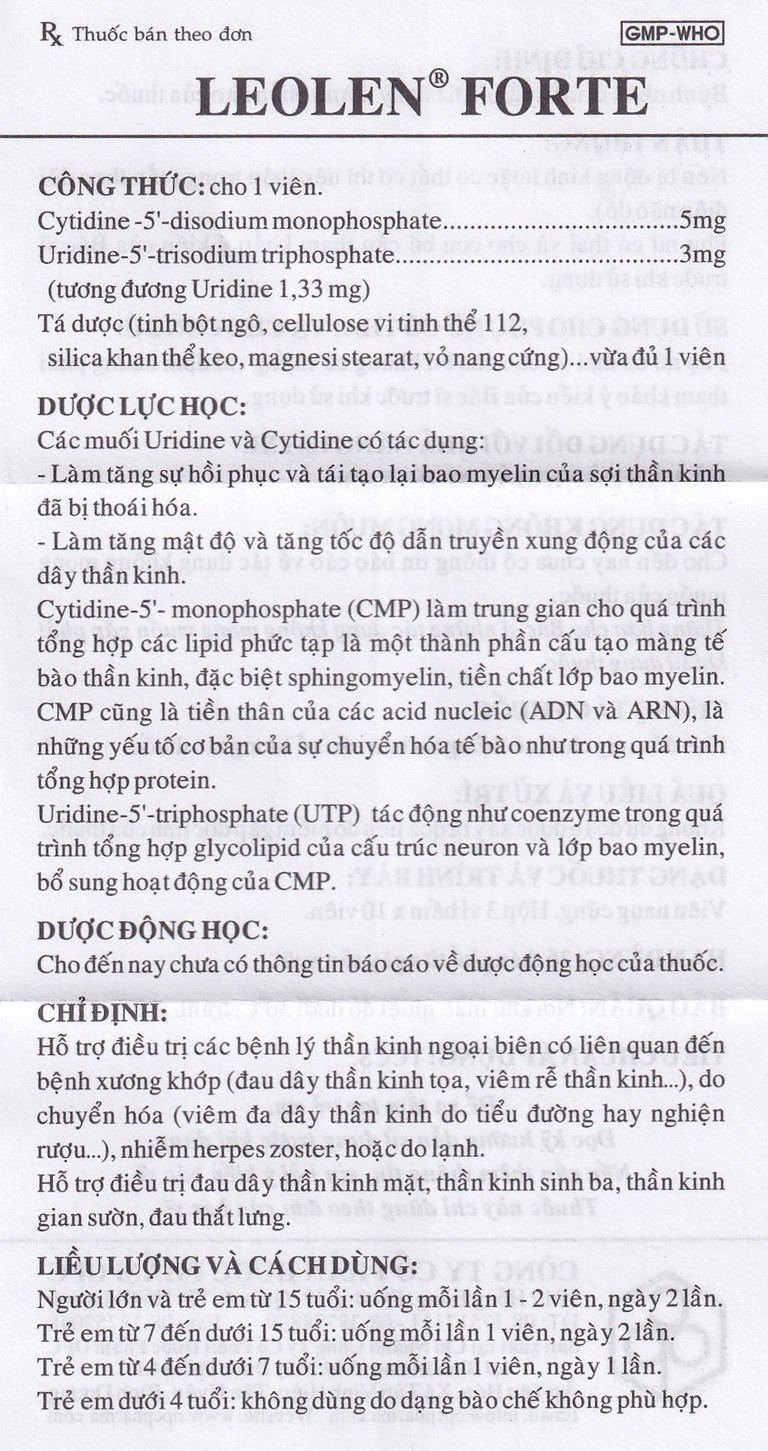 Viên nang cứng Leolen Forte OPC điều trị đau dây thần kinh (3 vỉ x 10 viên)