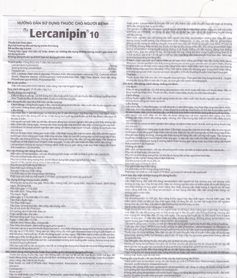 Thuốc Lercanipin 10 Agimexpharm điều trị tăng huyết áp (3 vỉ x 10 viên)