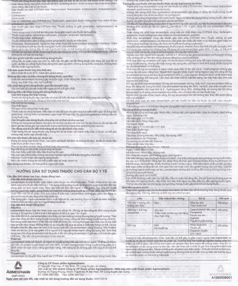 Thuốc Lercanipin 10 Agimexpharm điều trị tăng huyết áp (3 vỉ x 10 viên)