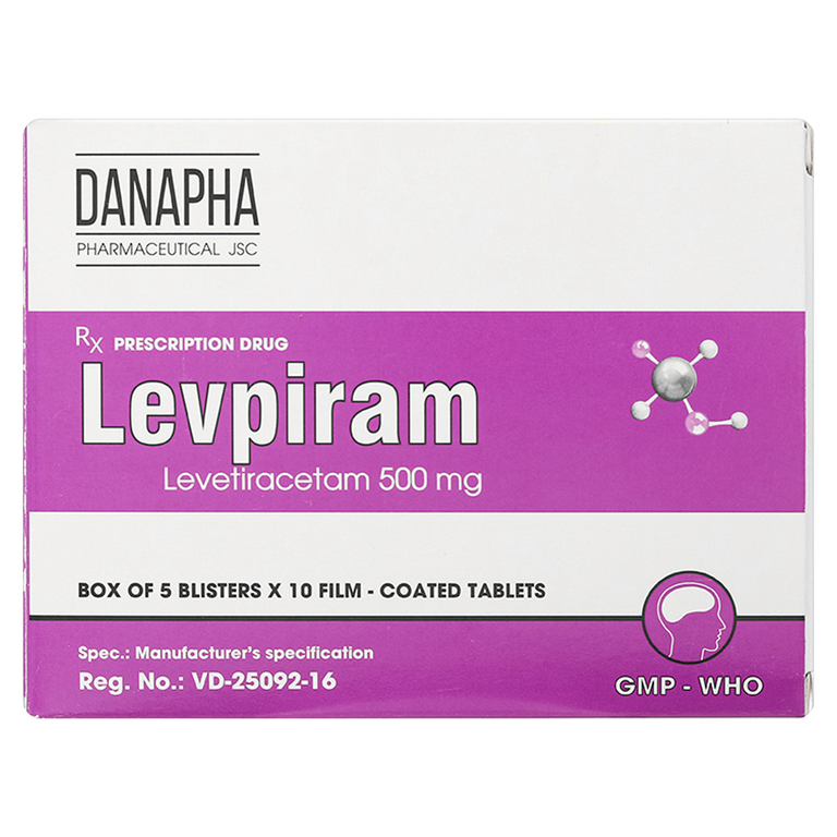 Viên nén Levpiram 500mg Danapha điều trị động kinh khởi phát cục bộ (5 vỉ x 10 viên)