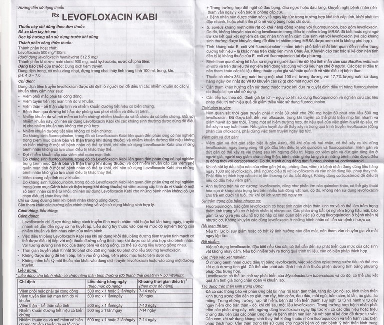 Dịch tiêm truyền Levofloxacin Kabi 100ml Fresenius Kabi điều trị nhiễm khuẩn, viêm phổi