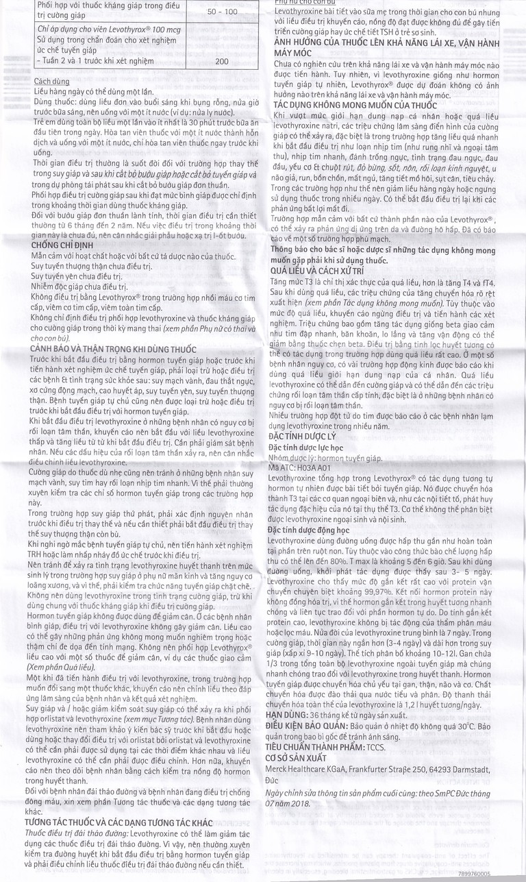 Thuốc Levothyrox 50µg Merck điều trị bướu giáp, suy giáp, ung thư giáp (2 vỉ x 15 viên)
