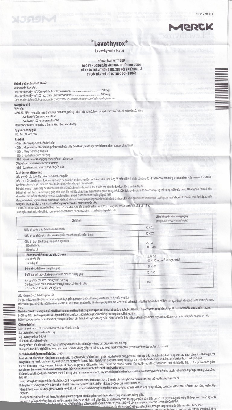 Thuốc Levothyrox 100µg Merck điều trị bướu giáp, suy giáp, ung thư giáp (3 vỉ x 10 viên)