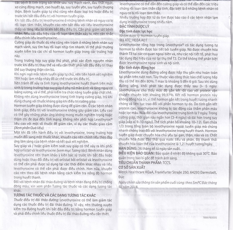 Thuốc Levothyrox 75µg Merck điều trị bướu giáp đơn thuần lành tính (2 vỉ x 15 viên)