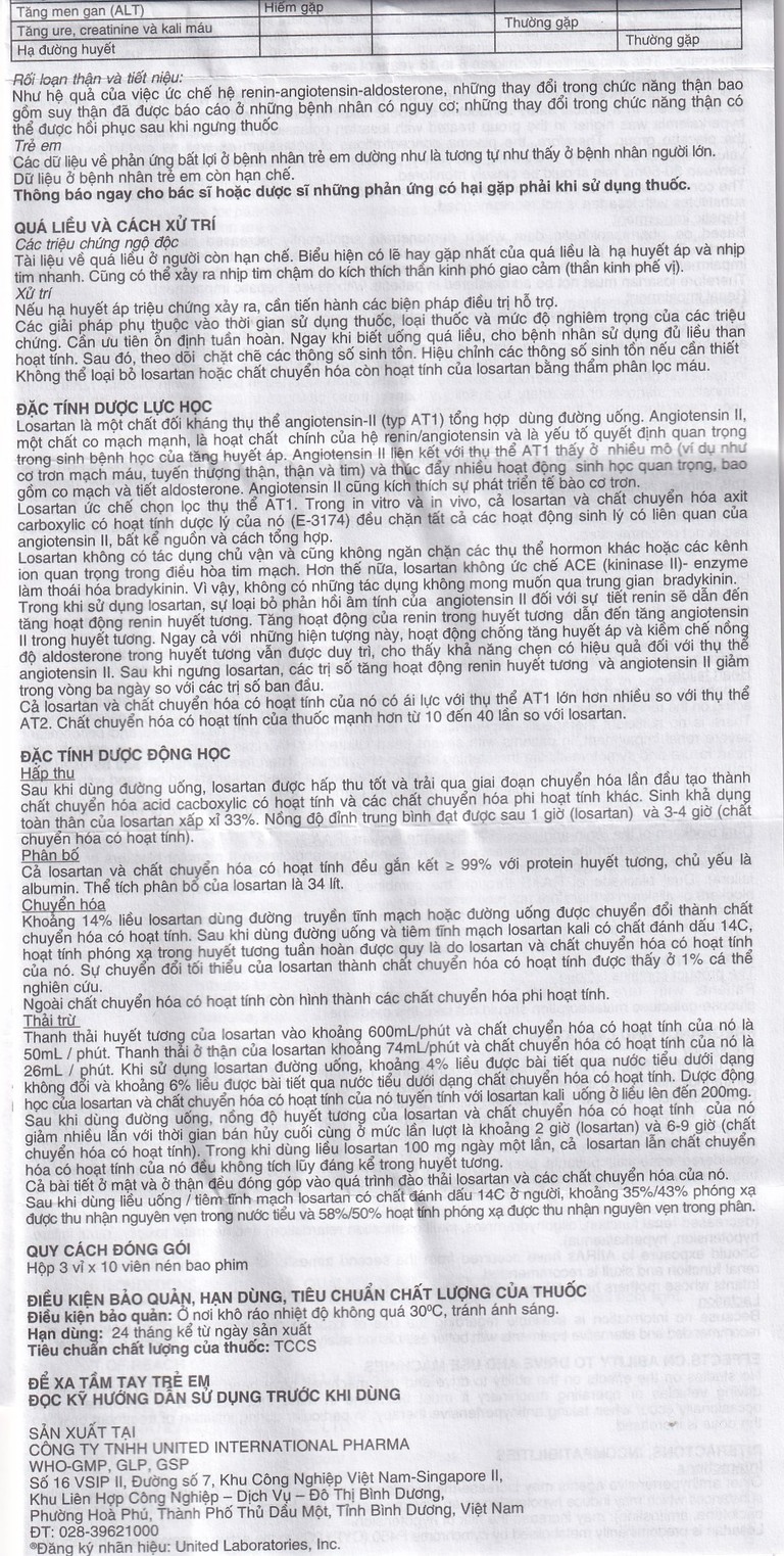 Thuốc Lifezar 100mg United điều trị tăng huyết áp, bệnh thận do đái tháo đường (3 vỉ x 10 viên)