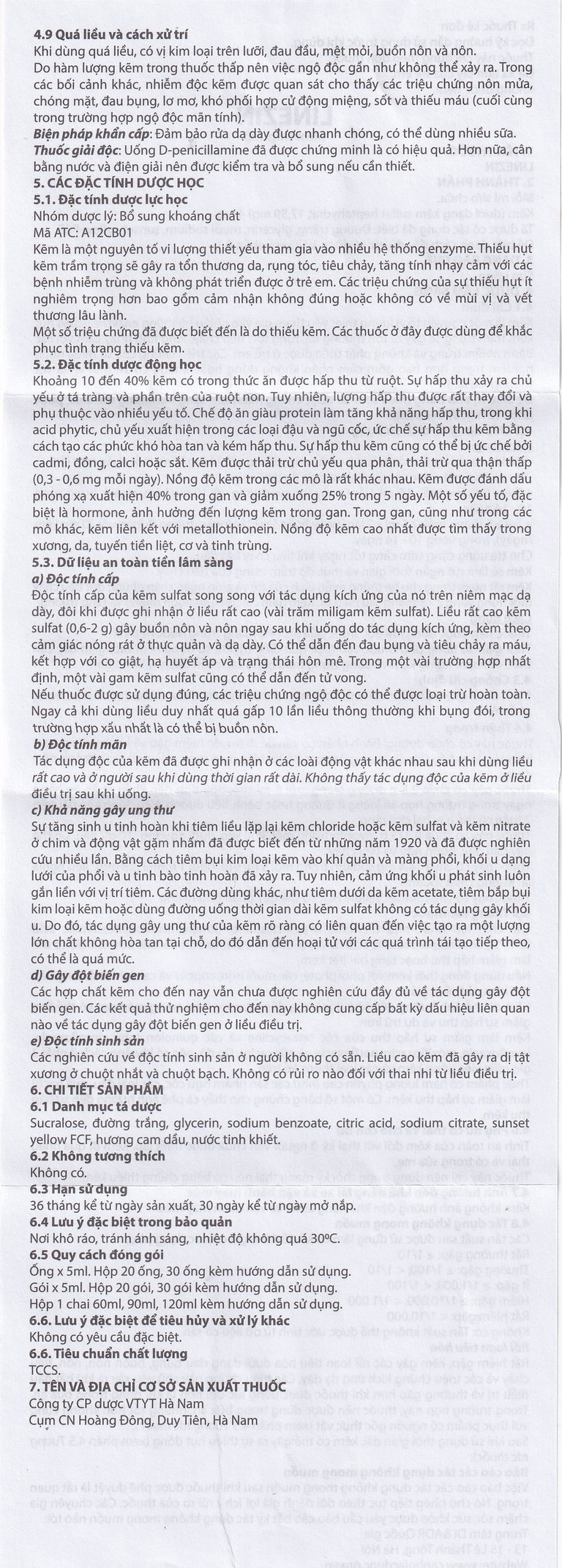 Thuốc Linezin 4mg/ml Hà Nam điều trị tình trạng thiếu kẽm (20 ống x 5ml)