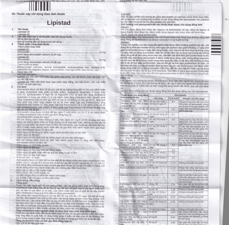 Viên nén Lipistad 20 Stella điều trị tăng cholesterol máu (3 vỉ x 10 viên)