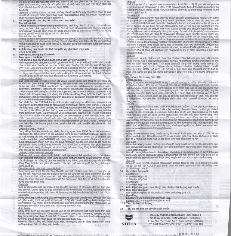 Viên nén Lipistad 20 Stella điều trị tăng cholesterol máu (3 vỉ x 10 viên)