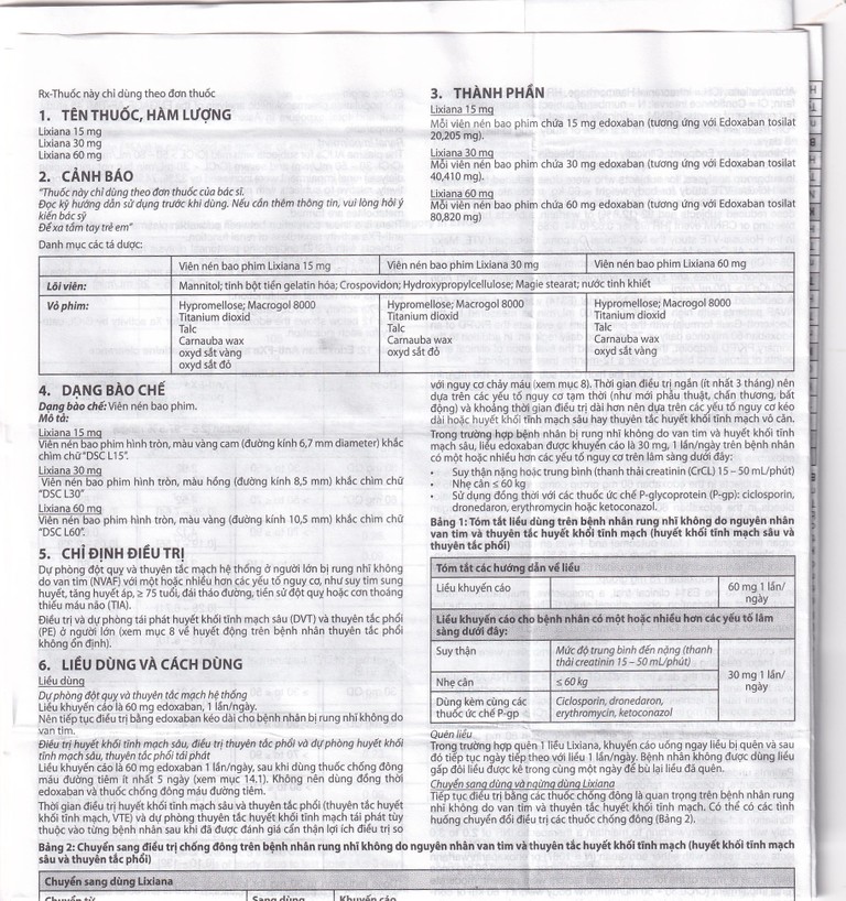Thuốc Lixiana 60mg Daiichi-Sankyo phòng ngừa đột quỵ và cục máu đông (2 vỉ x 14 viên)