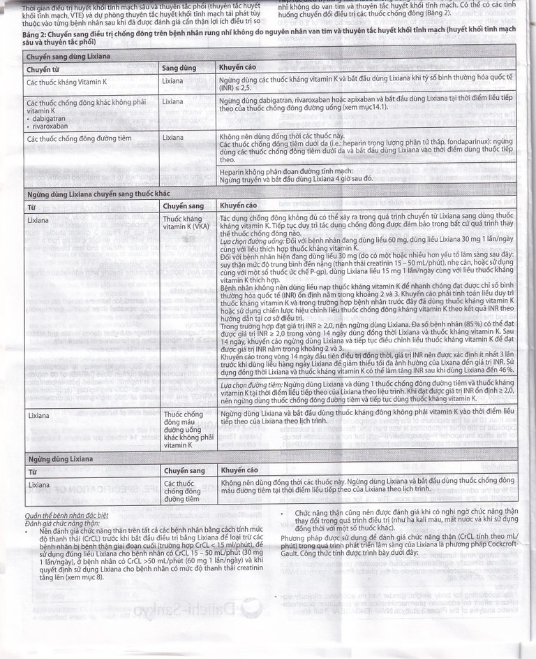 Thuốc Lixiana 60mg Daiichi-Sankyo phòng ngừa đột quỵ và cục máu đông (2 vỉ x 14 viên)