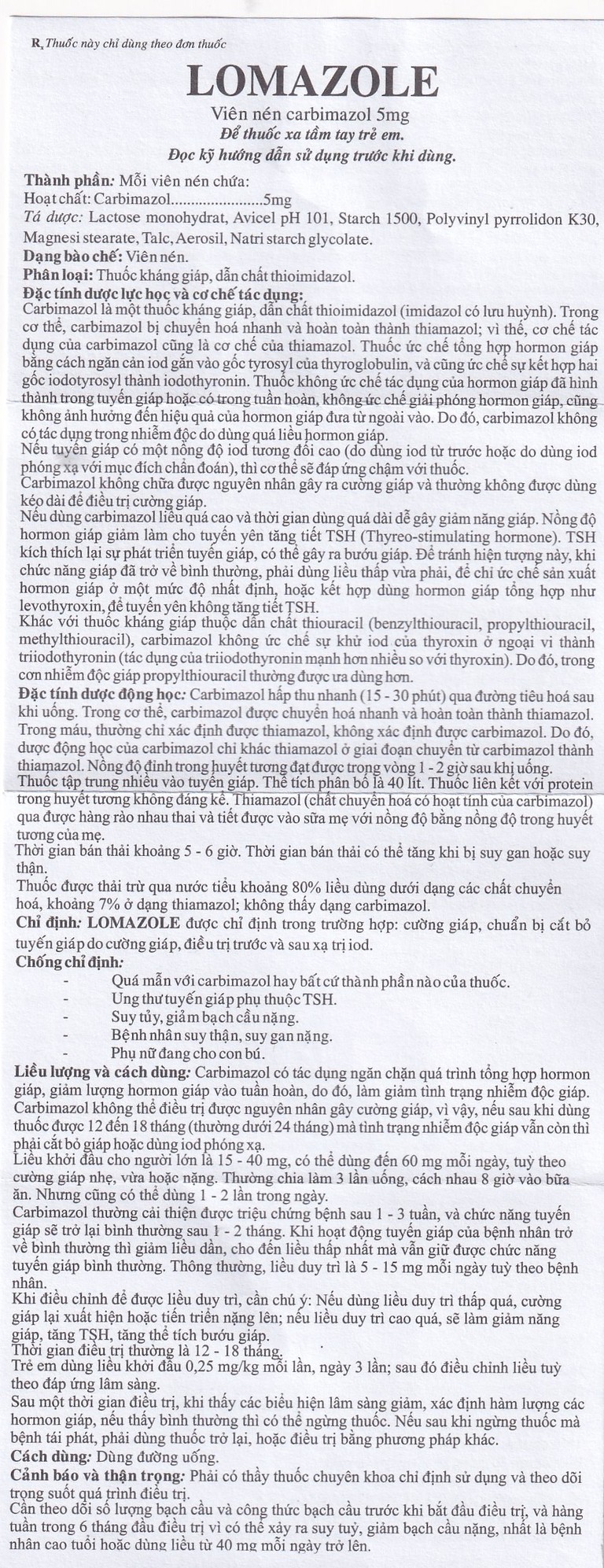 Thuốc Lomazole 5mg US Pharma điều trị bệnh Basedow, nhiễm độc tuyến giáp, cường giáp khi thai nghén (10 vỉ x 10 viên)