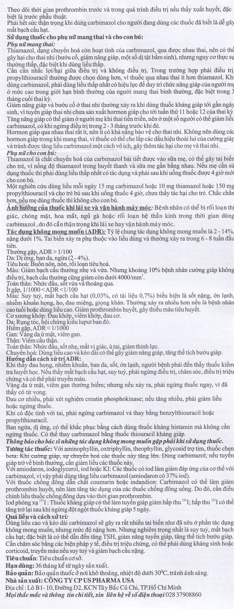 Thuốc Lomazole 5mg US Pharma điều trị bệnh Basedow, nhiễm độc tuyến giáp, cường giáp khi thai nghén (10 vỉ x 10 viên)