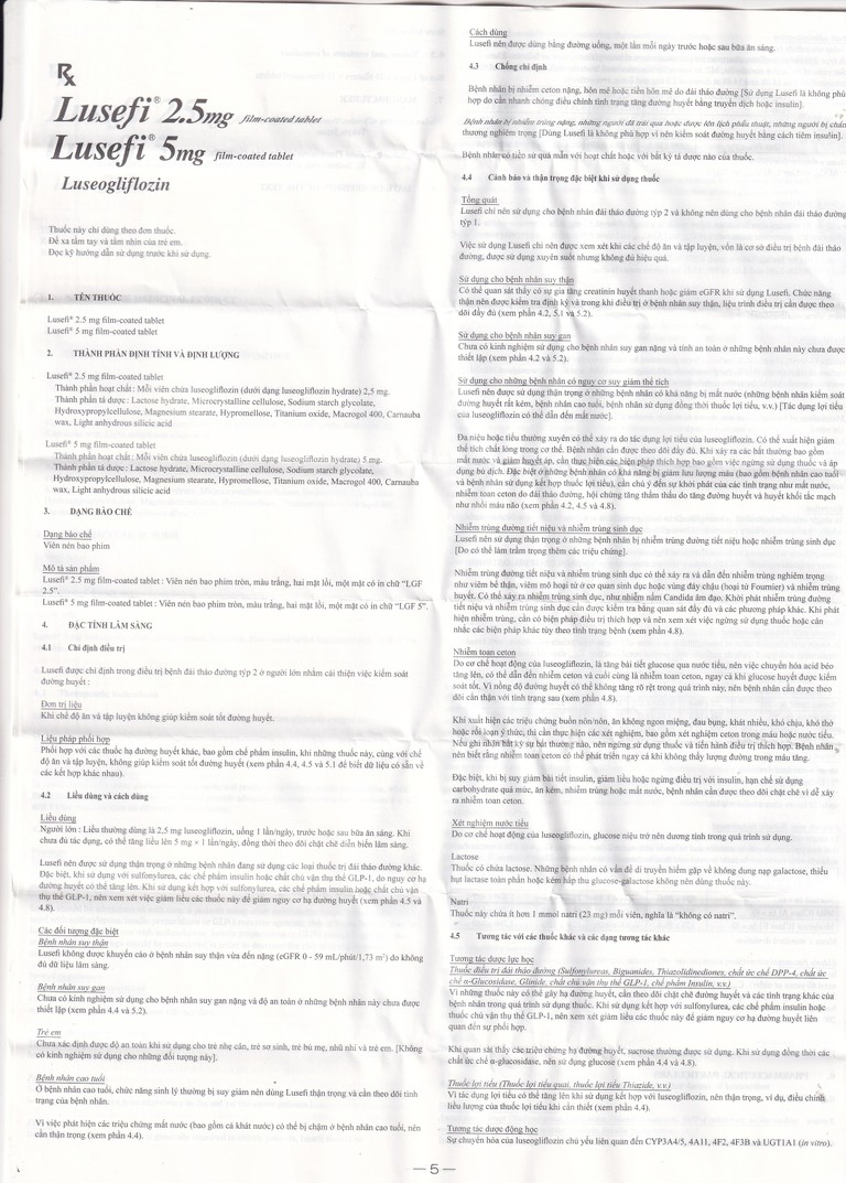 Thuốc Lusefi 5mg Taisho điều trị bệnh đái tháo đường tuýp 2, cải thiện việc kiểm soát đường huyết (10 vỉ x 10 viên)
