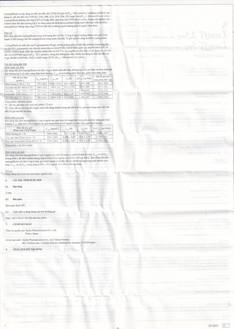 Thuốc Lusefi 2.5mg Taisho điều trị bệnh đái tháo đường tuýp 2 (10 vỉ x 10 viên)