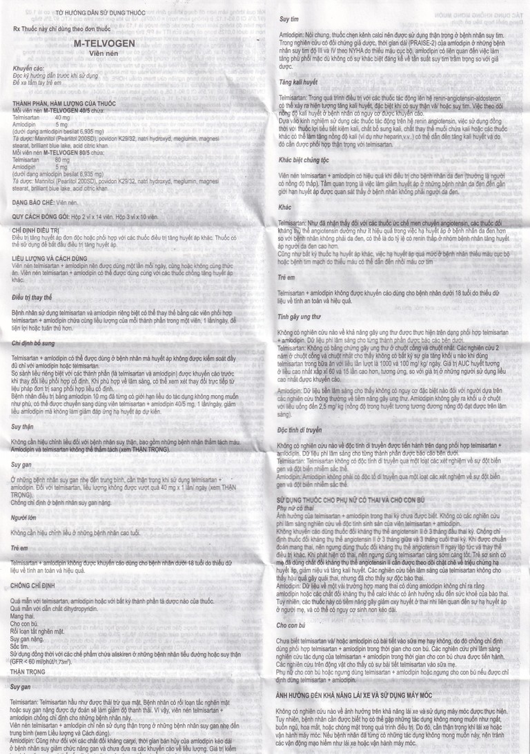 Thuốc M-Telvogen 80/5mg Evertogen điều trị tăng huyết áp đơn độc hoặc kết hợp với thuốc khác (2 vỉ x 14 viên)