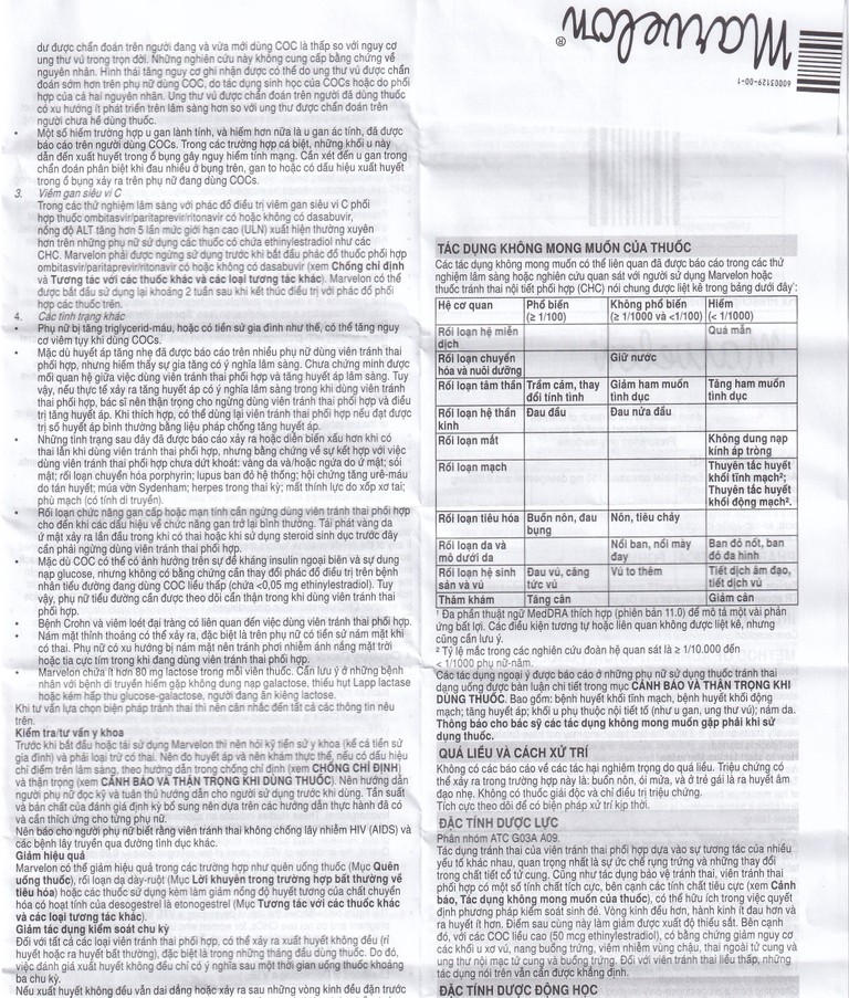 Thuốc tránh thai Marvelon Organon (3 vỉ x 21 viên)