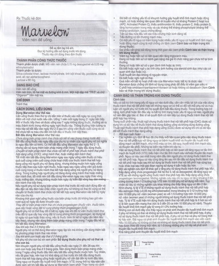 Thuốc tránh thai Marvelon Organon (21 viên)