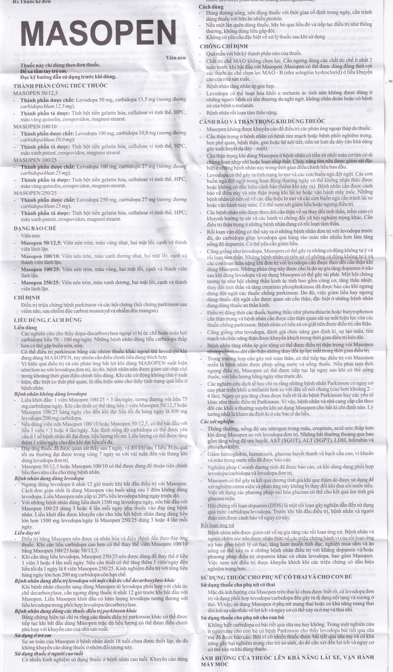 Thuốc Masopen 250/25 Hasan điều trị triệu chứng bệnh parkinson (3 vỉ x 10 viên)