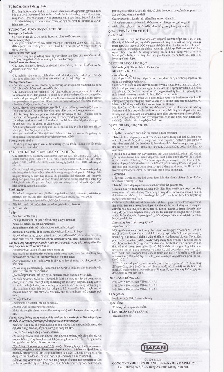 Thuốc Masopen 250/25 Hasan điều trị triệu chứng bệnh parkinson (3 vỉ x 10 viên)