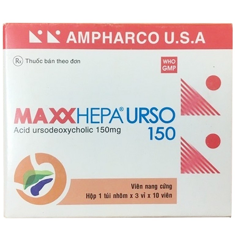 Thuốc Maxxhepa Urso 150 Ampharco điều trị xơ gan do mật nguyên phát, tan sỏi túi mật cholesterol (3 vỉ x 10 viên)
