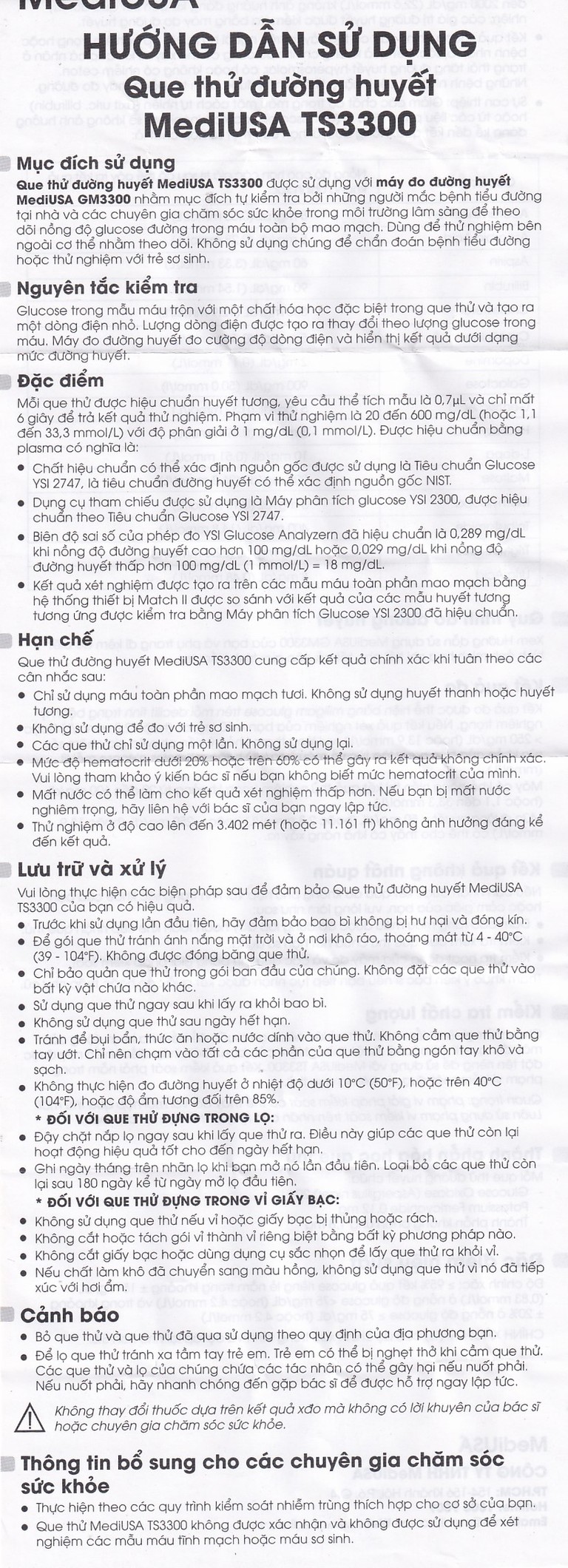 Que thử đường huyết MediUSA TS3300 sử dụng cùng máy đo đường huyết MediUSA GM3300 (50 que)