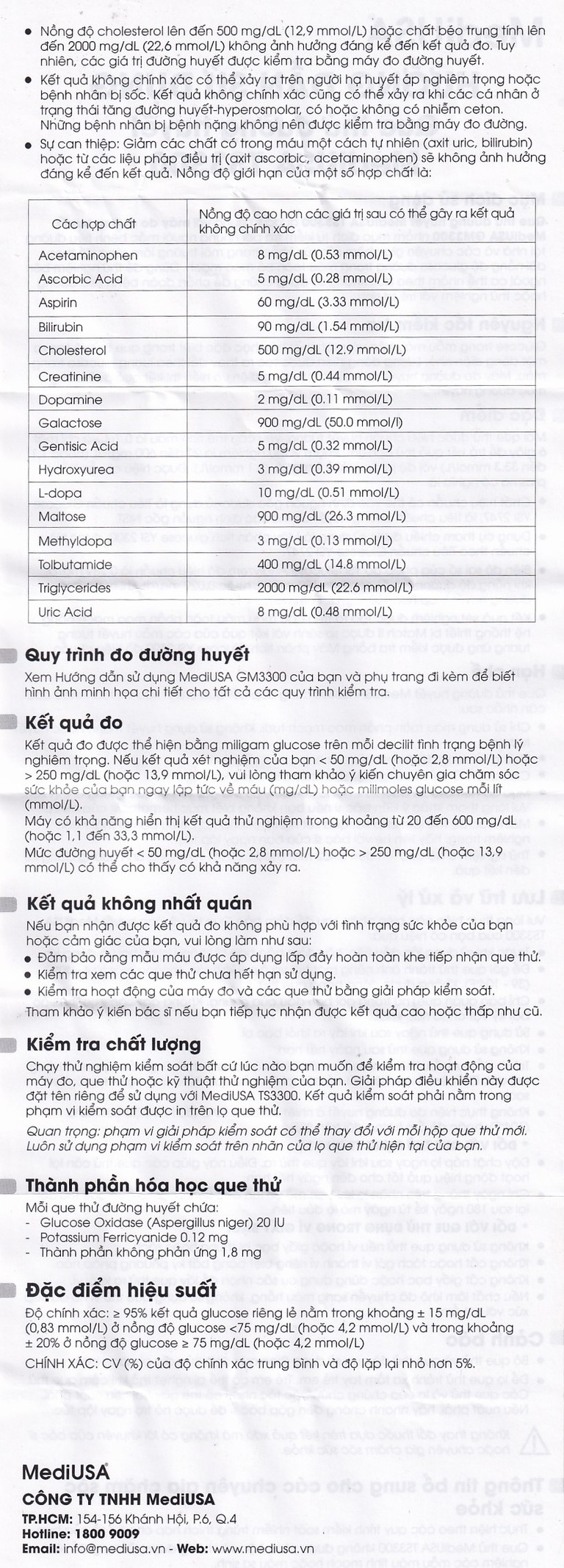 Que thử đường huyết MediUSA TS3300 sử dụng cùng máy đo đường huyết MediUSA GM3300 (50 que)