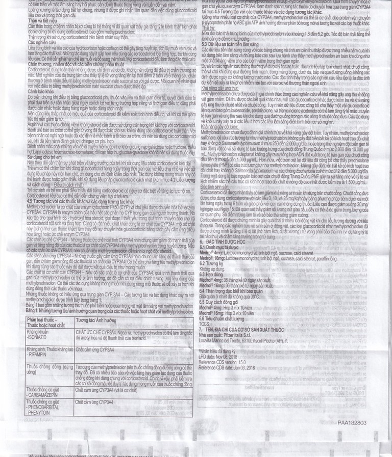 Thuốc Medrol 16mg Pfizer kháng viêm, điều trị rối loạn nội tiết, viêm tuyến giáp (3 vỉ x 10 viên)