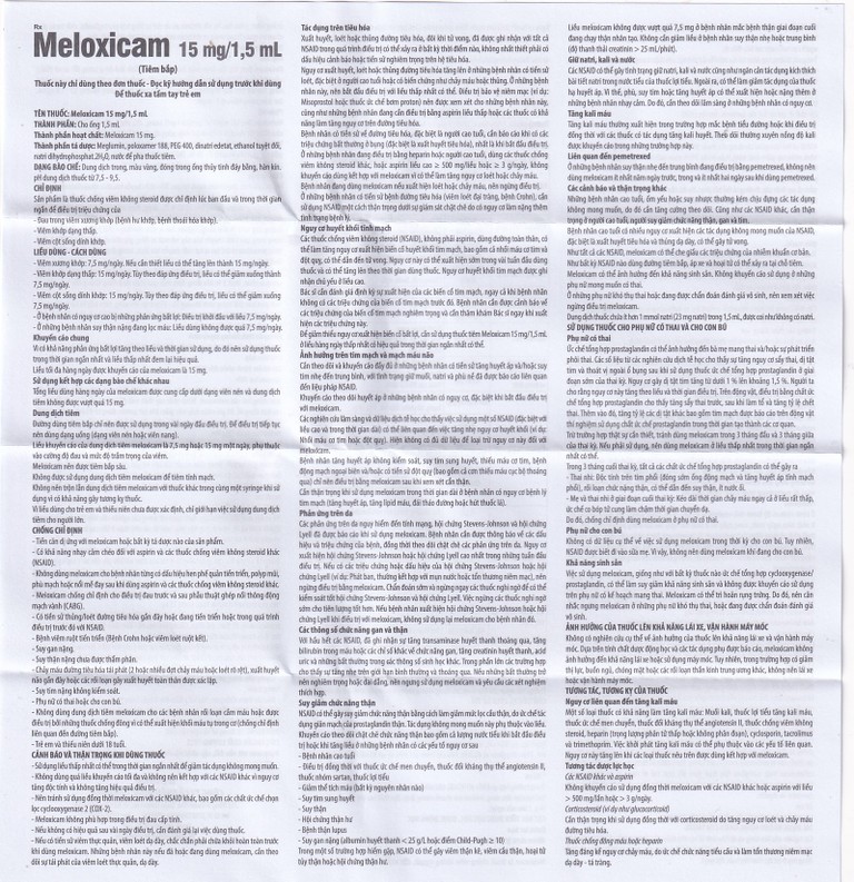 Dung dịch tiêm Meloxicam 15mg/1.5ml Danapha điều trị đau viêm xương khớp (10 ống)