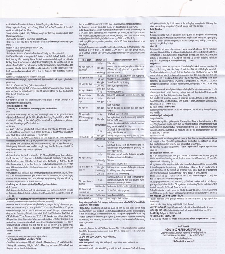 Dung dịch tiêm Meloxicam 15mg/1.5ml Danapha điều trị đau viêm xương khớp (10 ống)