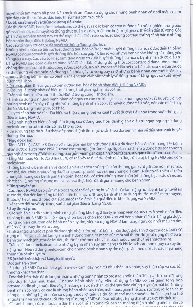 Thuốc Meloxicam 7.5mg điều trị viêm xương khớp, viêm cột sống (2 vỉ x 10 viên)