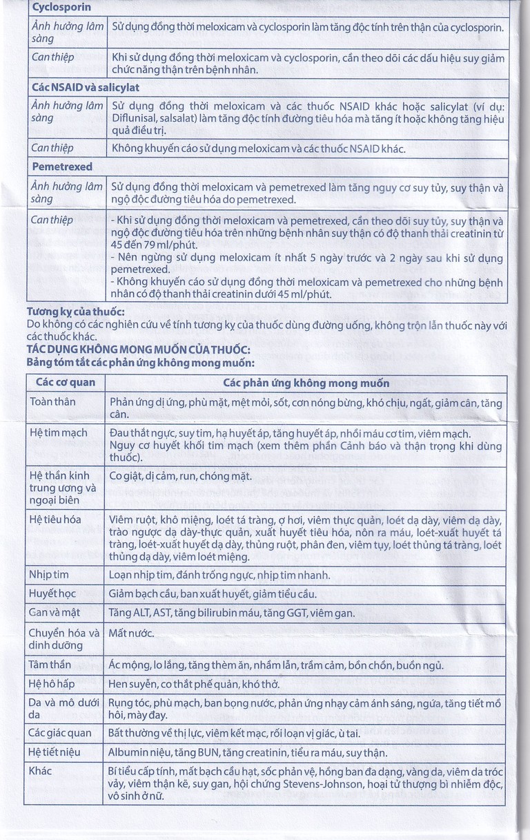 Thuốc Meloxicam 7.5mg điều trị viêm xương khớp, viêm cột sống (2 vỉ x 10 viên)