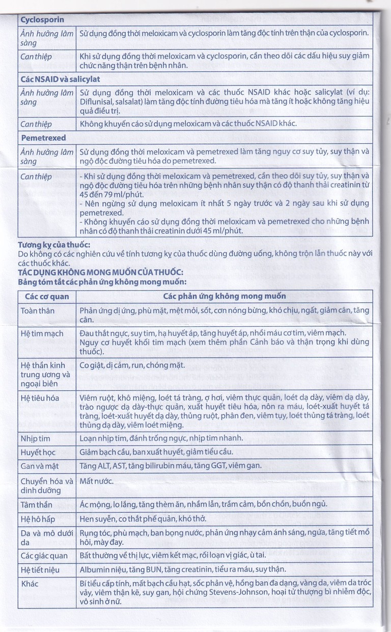 Thuốc Meloxicam 7.5mg điều trị viêm xương khớp, viêm cột sống (2 vỉ x 10 viên)