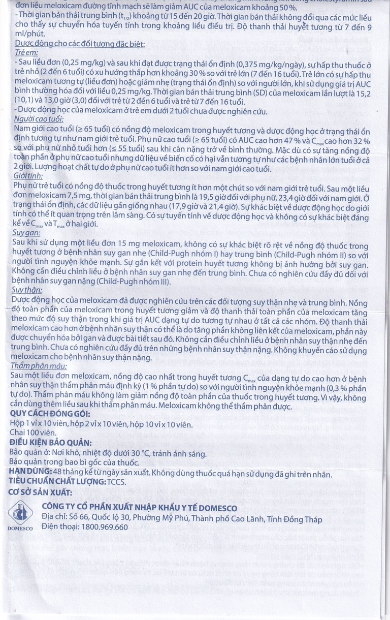 Thuốc Meloxicam 7.5mg điều trị viêm xương khớp, viêm cột sống (2 vỉ x 10 viên)